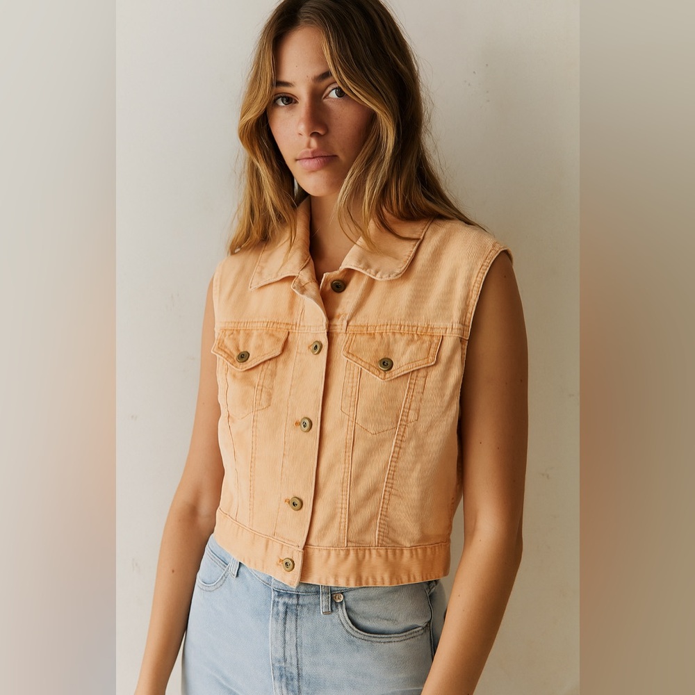 Vintage Gap Sleeveless Cropped Corduroy Vest Neon Orange size S Y2K 90s Boho - Picture 11 of 11